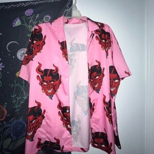 Pink Devil Print Button Down Shirt